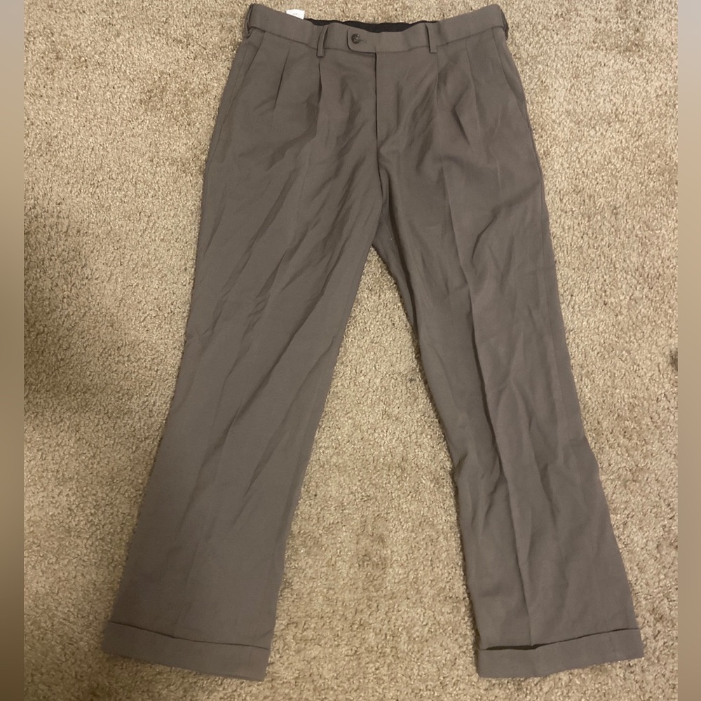 Savane Pants Mens 34 Tapered Straight Dress Gray 34x29 Pleated Stretch Flex